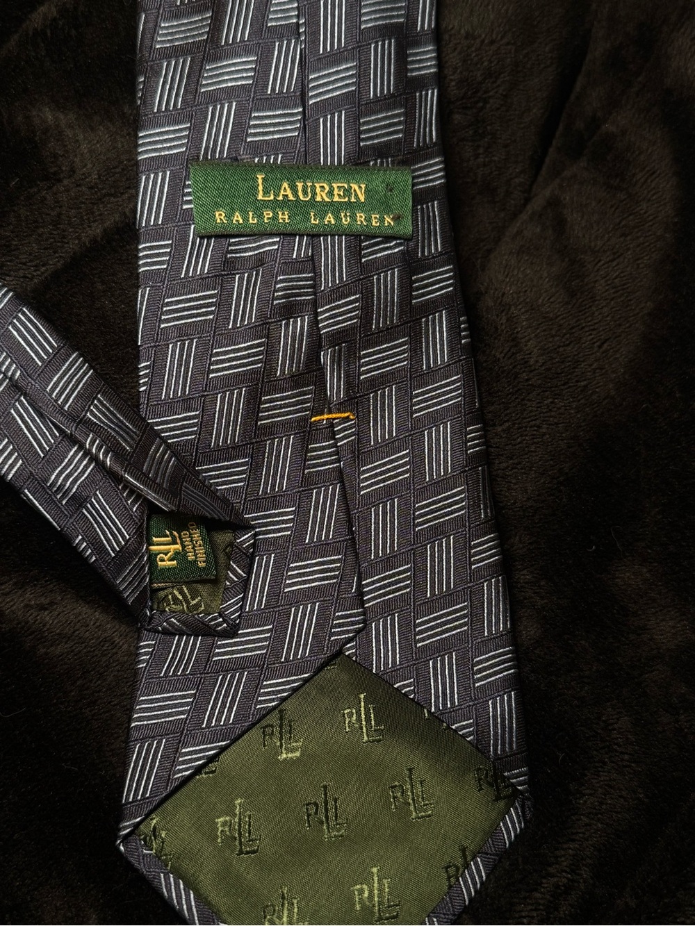 Lauren Ralph Lauren Navy and Light Gray Geometric Silk Tie
